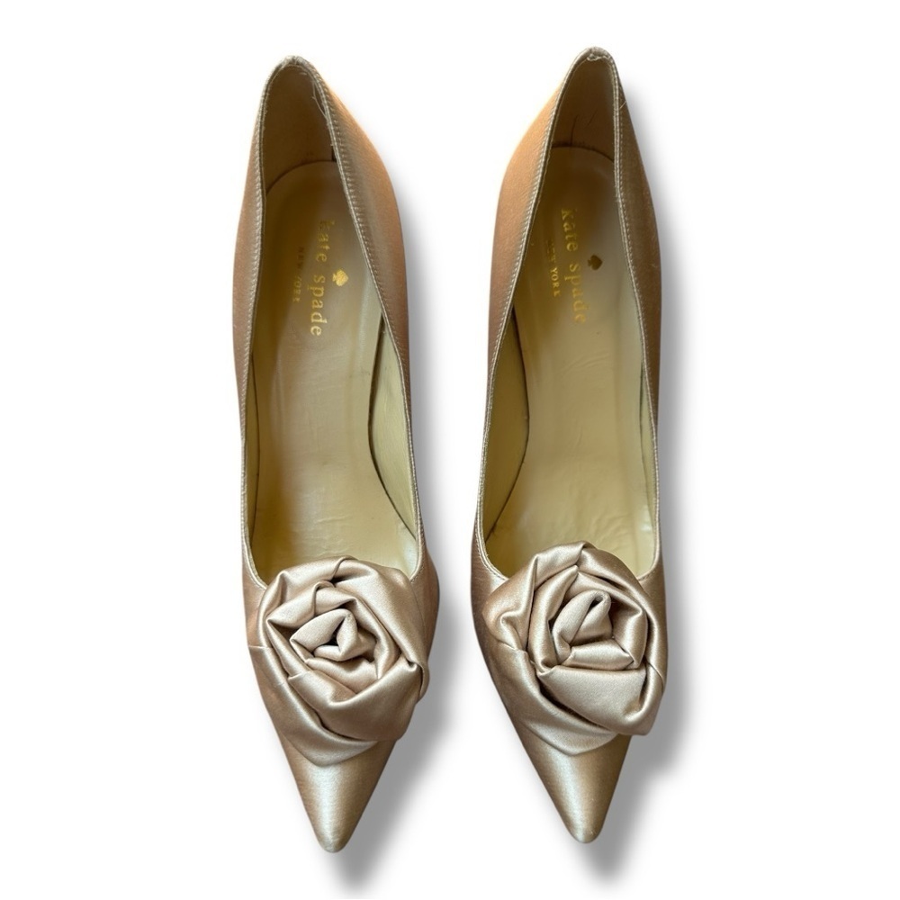 Kate Spade NY Leanna Blush Satin Rosette Pointed Toe Pumps | Women’s Size 6.5 - Picture 2 of 12
